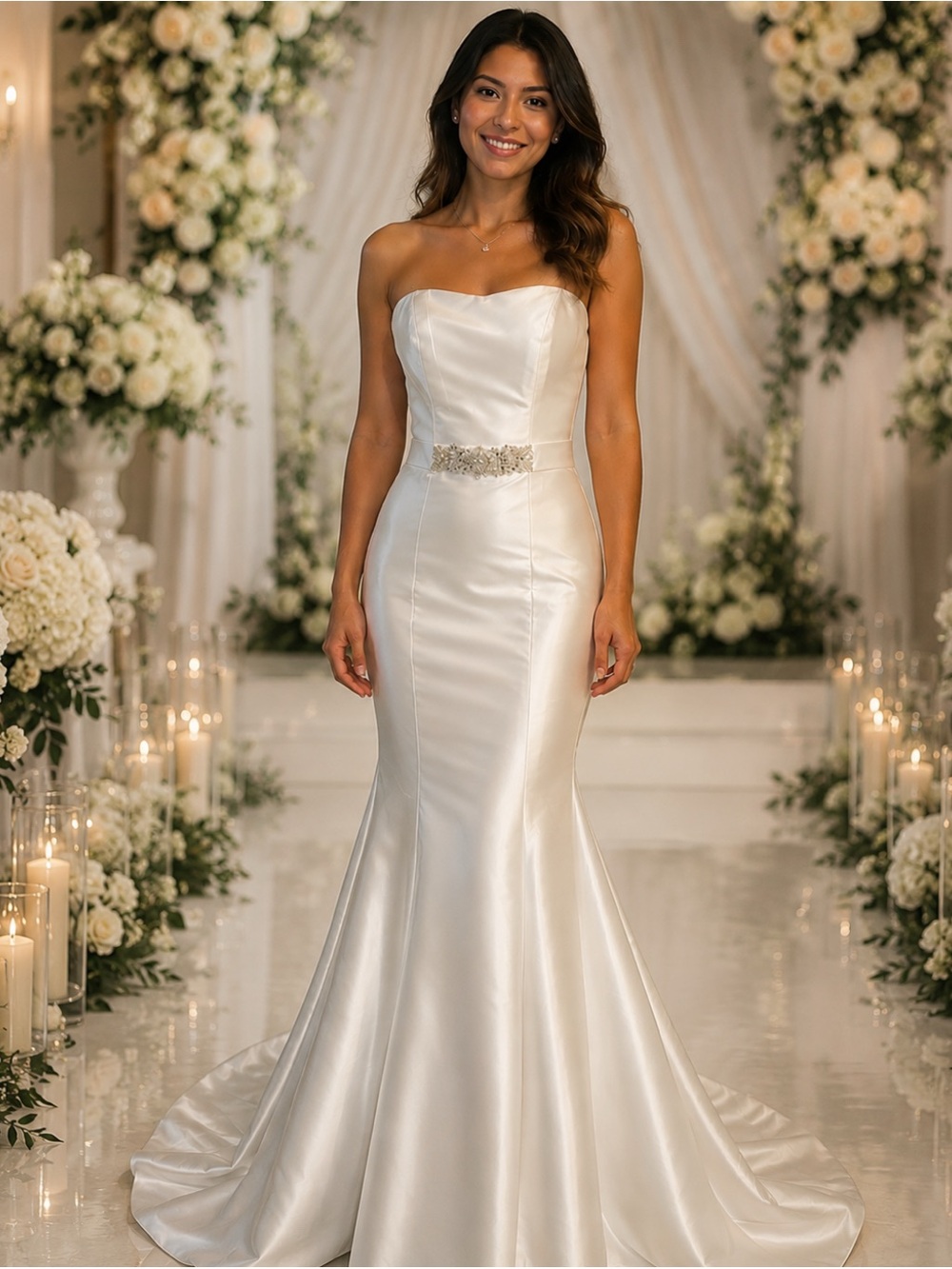 David's Bridal Ivory Satin Wedding Dress (Size 2)